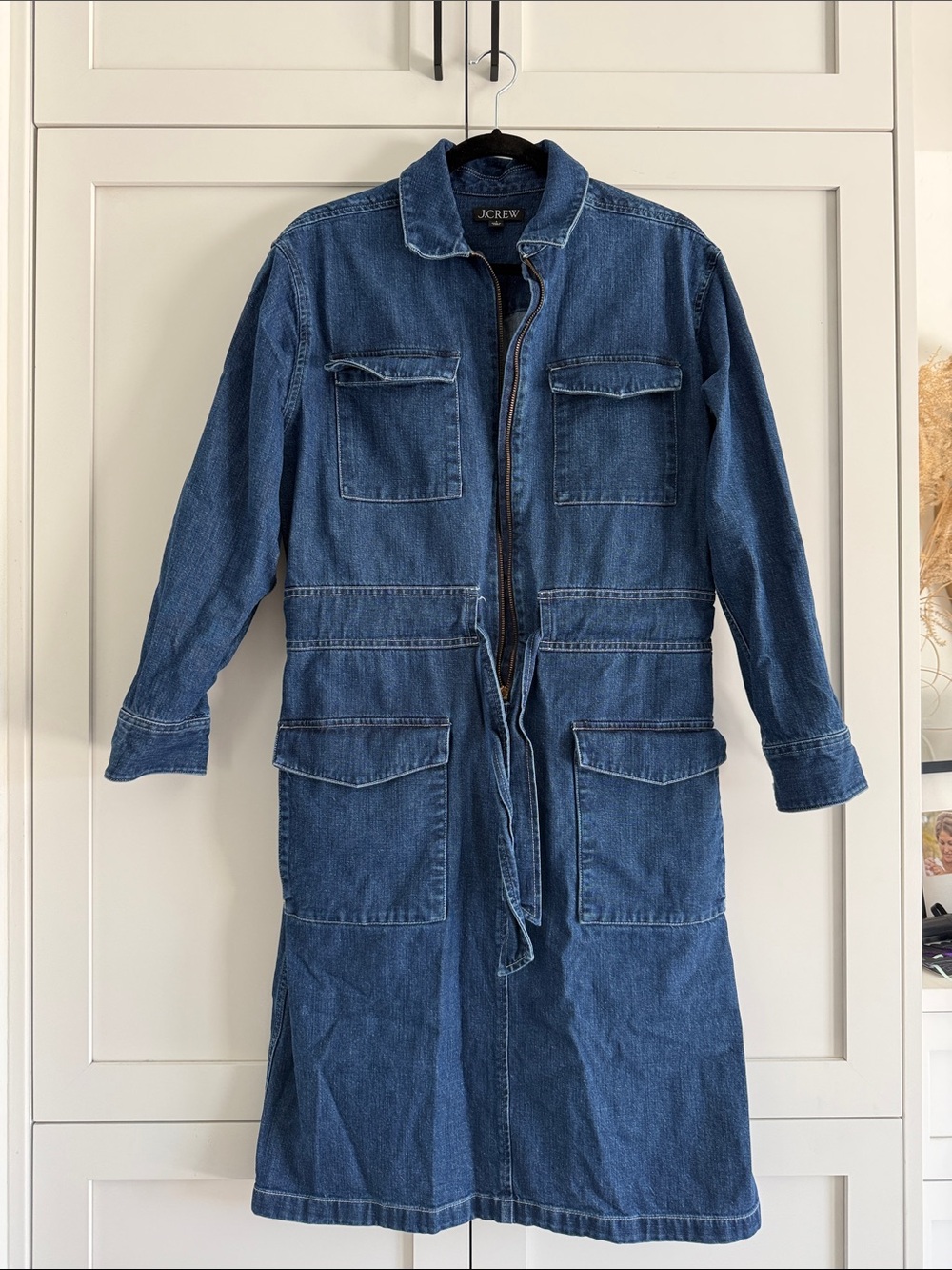 J. Crew Dark Blue Denim Utility Dress with Drawstring - Picture 3 of 5